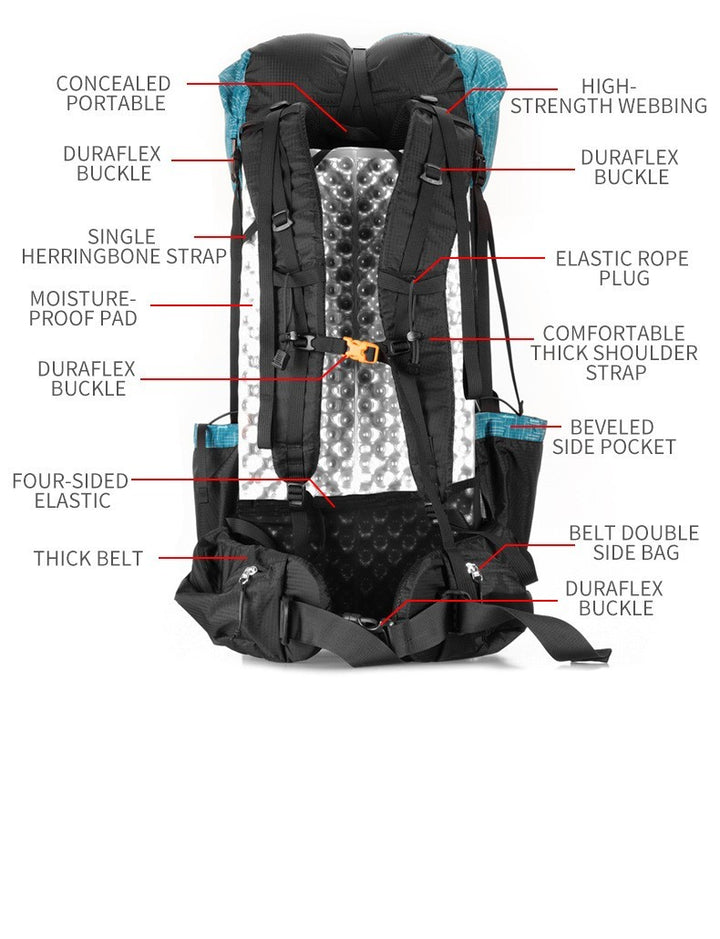 Sac à dos randonnée ultraléger 46+10 L Qi Dian Pro, nylon 210D