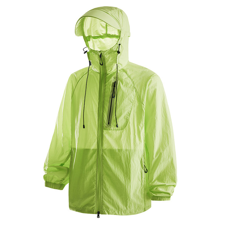 Veste anti-UV nylon à capuche UPF50, respirante, unisexe