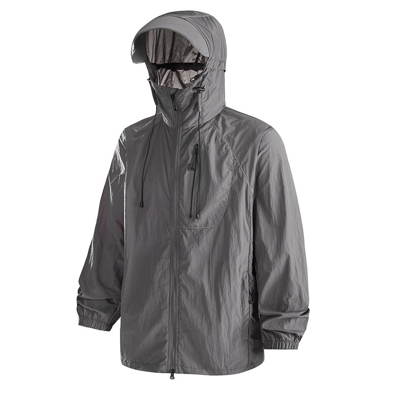 Veste anti-UV nylon à capuche UPF50, respirante, unisexe