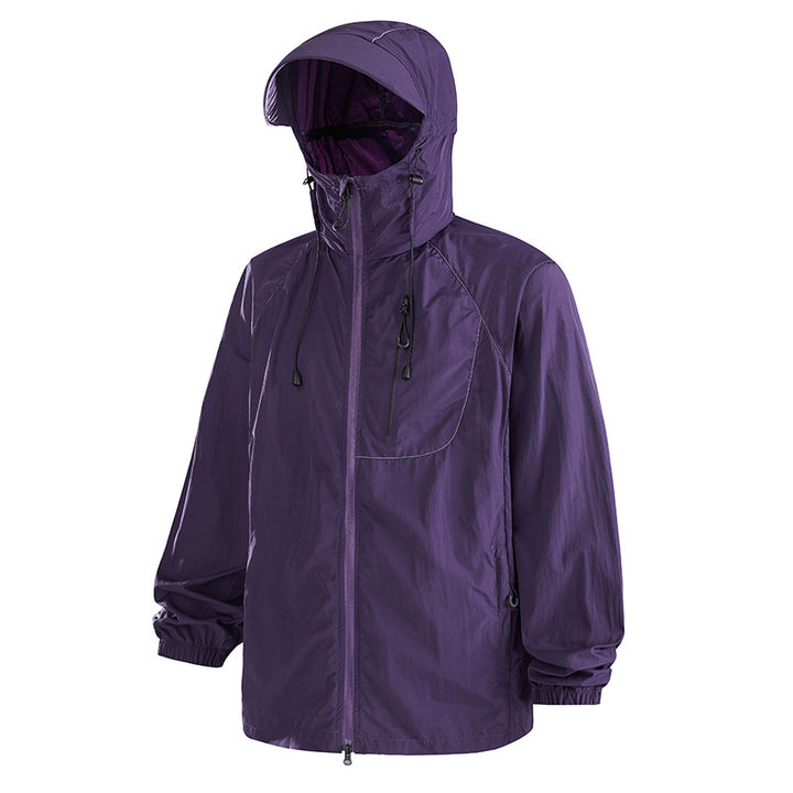 Veste anti-UV nylon à capuche UPF50, respirante, unisexe