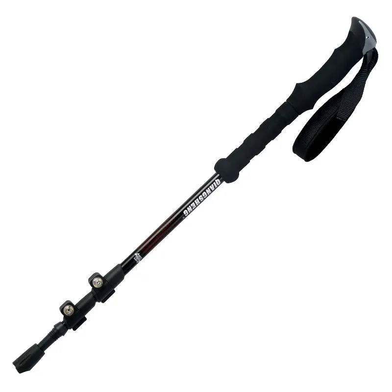 Bâton de marche télescopique noir en aluminium avec poignée ergonomique et double serrage
