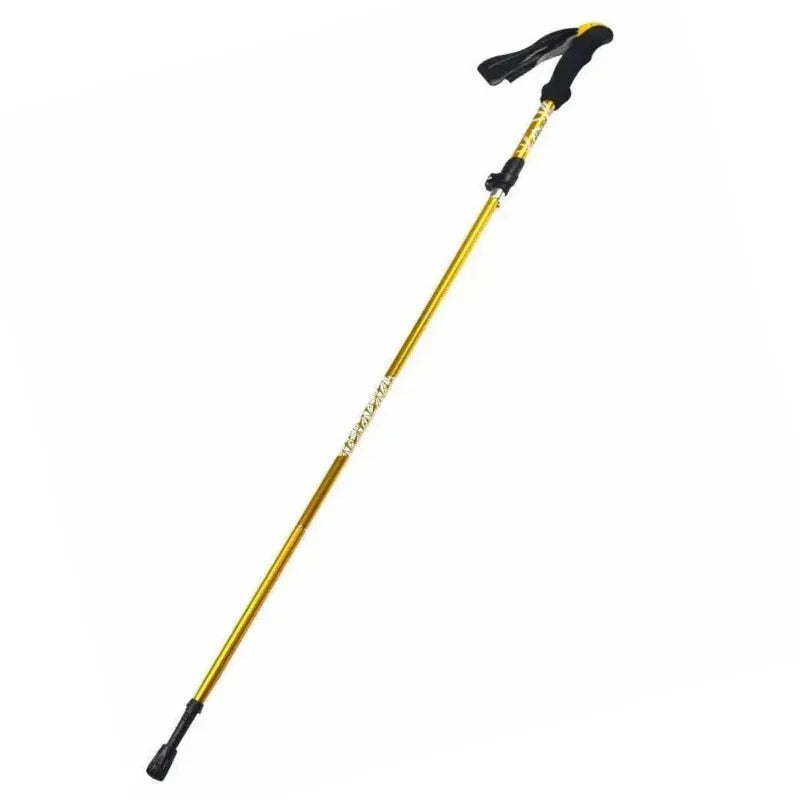 Bâton de marche télescopique en aluminium léger de couleur jaune, idéal pour la randonnée et le trekking