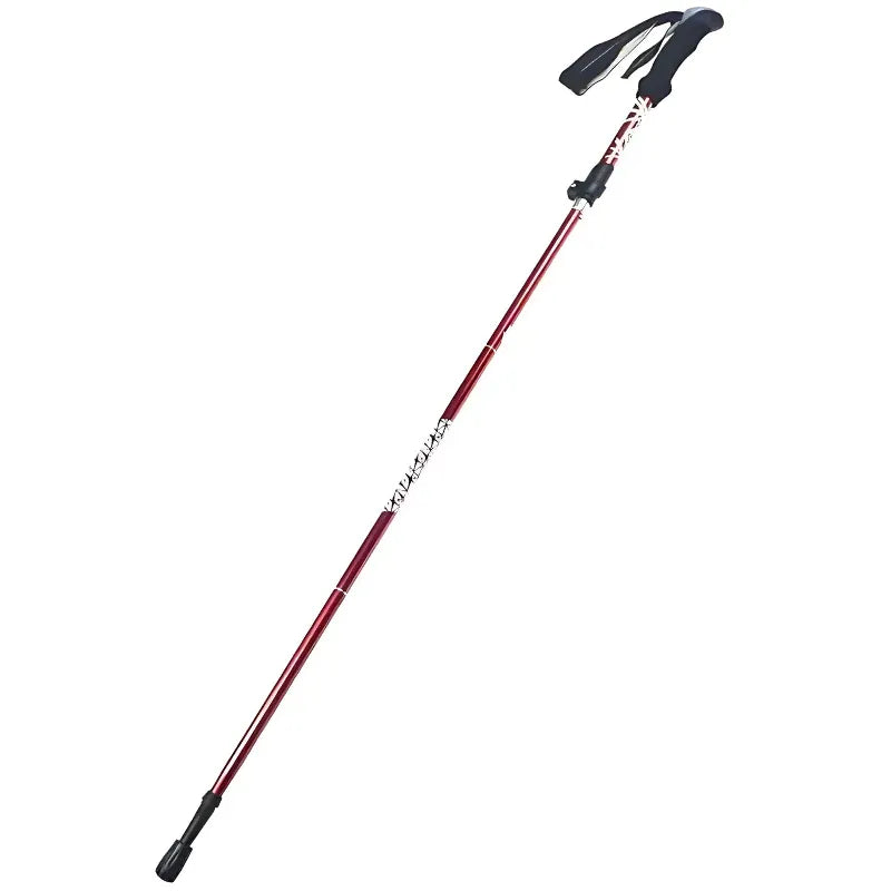  Bâton de randonnée compact rouge en aluminium, robuste et ajustable pour terrains variés