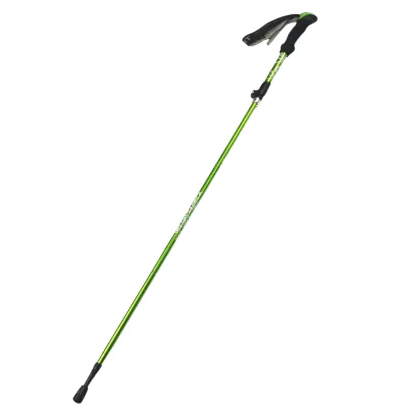 Bâton de trekking pliable en aluminium anodisé vert, avec pointe antidérapante et poignée mousse