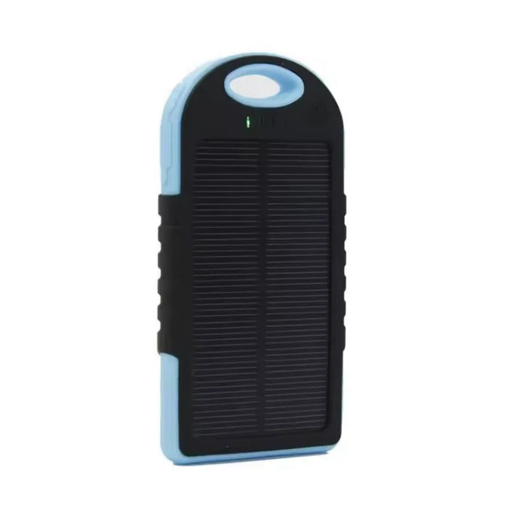Batterie solaire portable noire et bleue idéale pour les activités outdoor.