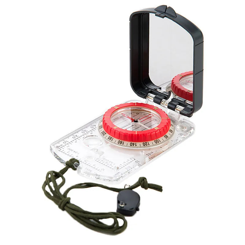 Boussole d'orientation de randonnée avec miroir intégré et cadran rouge haute précision