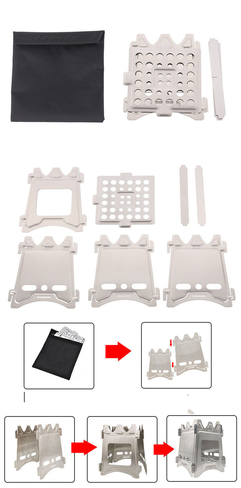 Réchaud pliable inox bois/charbon 3-5 pers.