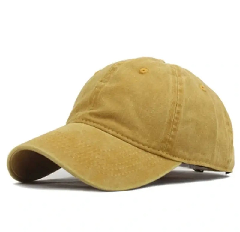 Casquette de baseball jaune sable en coton lavé, design classique pour homme et femme