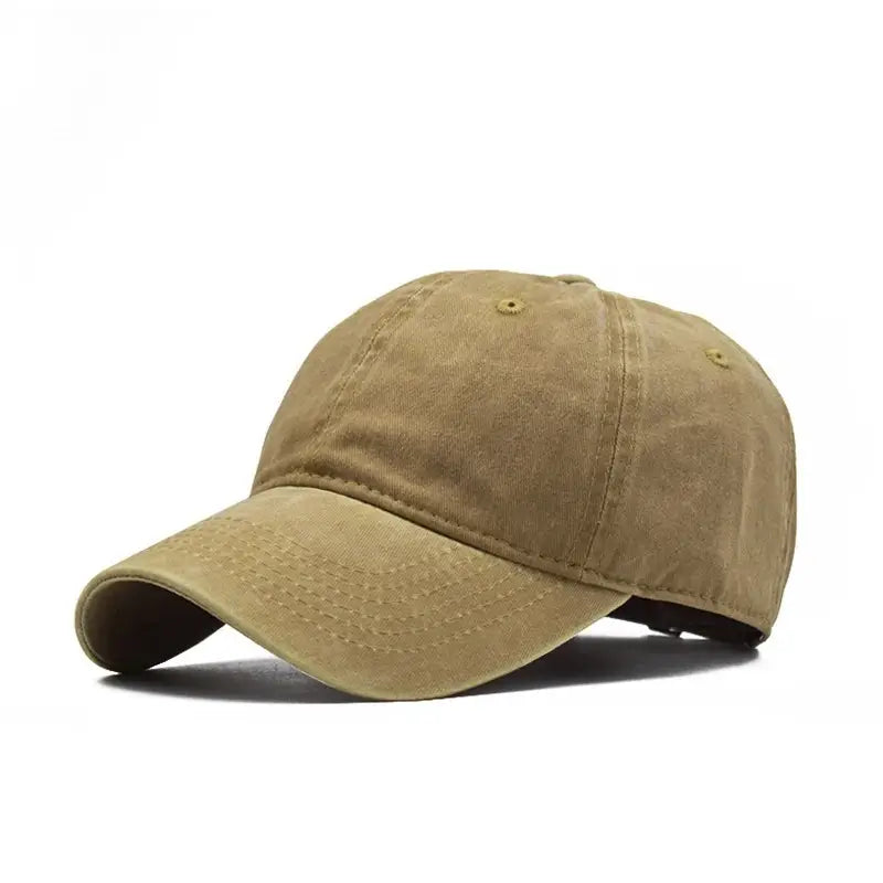 Casquette de baseball beige en coton lavé pour activités de plein air, look vintage et décontract