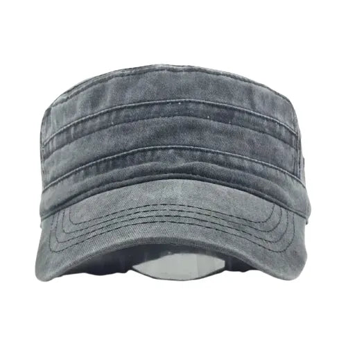 asquette militaire homme en coton épais gris, vue de face, style tactique, confortable et robuste pour randonner et bivouaquer.