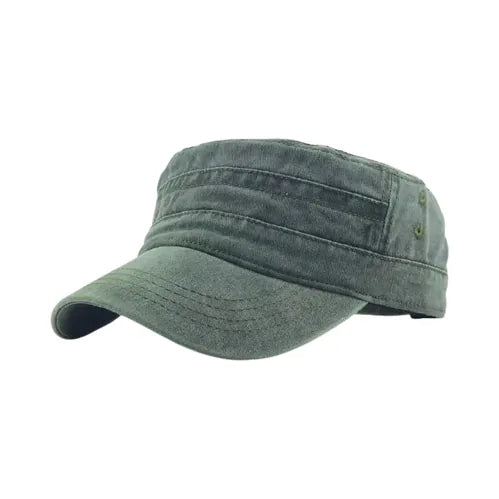 Casquette militaire homme en coton épais vert, style tactique réglable, confortable et robuste pour randonnée et bivouac.
