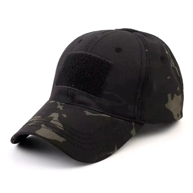 Casquette tactique camouflage multicam noir pour activités outdoor.