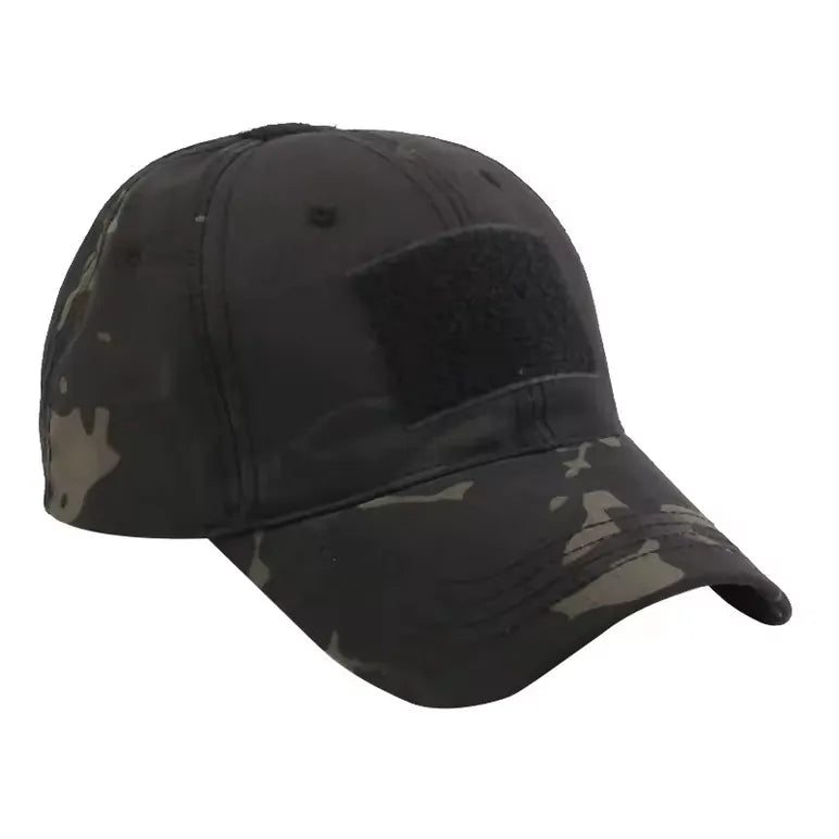 Casquette tactique camouflage noir type Multicam.