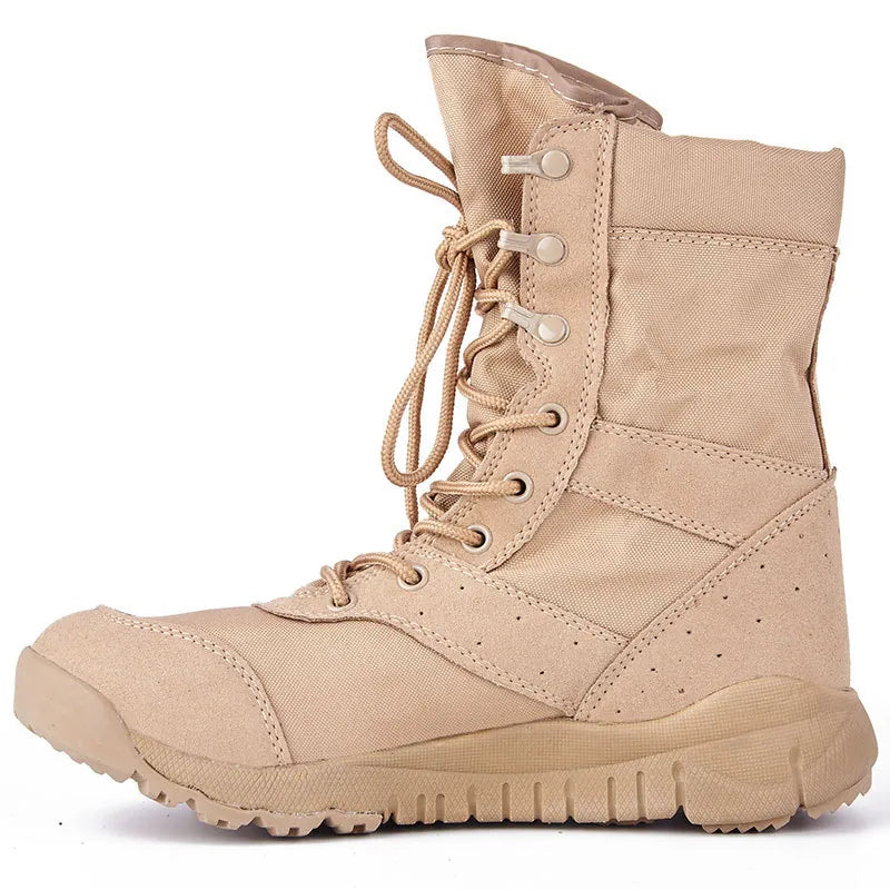 Chaussure de randonnée militaire beige respirante pour trekking, bushcraft ou survie.