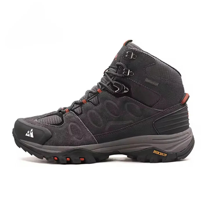 Chaussures de randonnée montantes imperméables grises Hikeup avec semelle antidérapante.