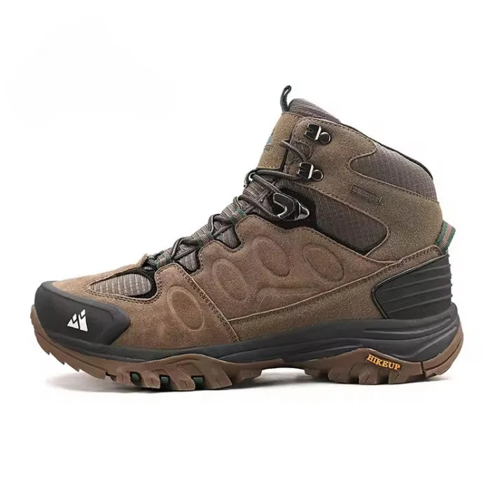 Chaussures de randonnée montantes imperméables marron Hikeup avec maintien de cheville.