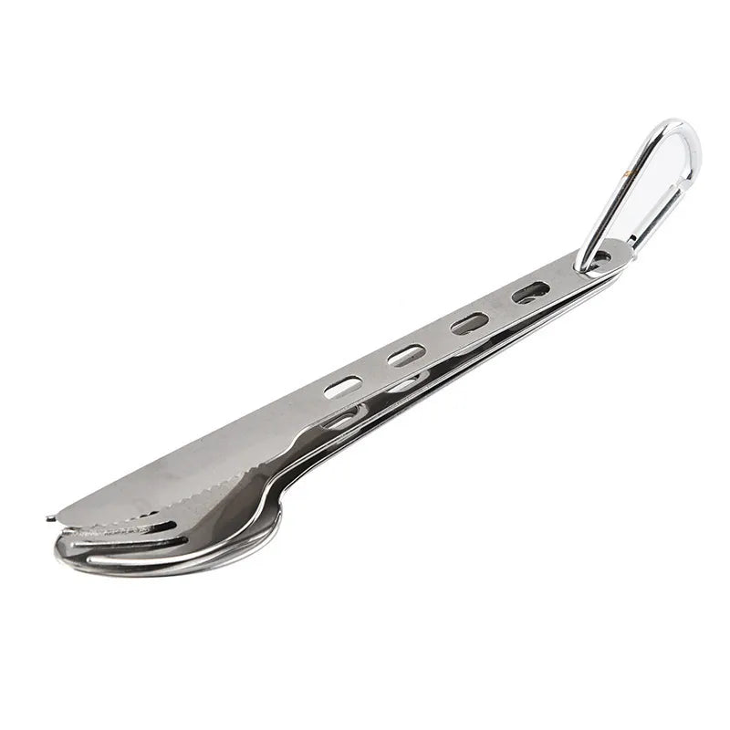 Couverts pliables en acier inox avec mousqueton pour un transport compact en bivouac