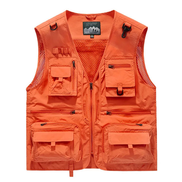 Gilet de randonnée orange vif pour meilleure visibilité, avec poches multifonction