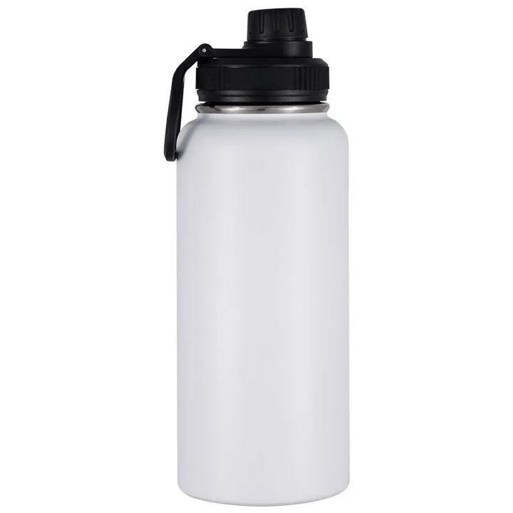 Gourde isotherme en inox blanche pour randonnée.