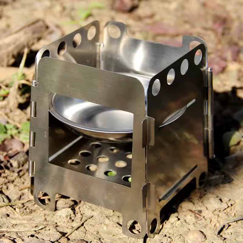 Réchaud bois pliant Lixada inox, ultra-compact 10,7 cm