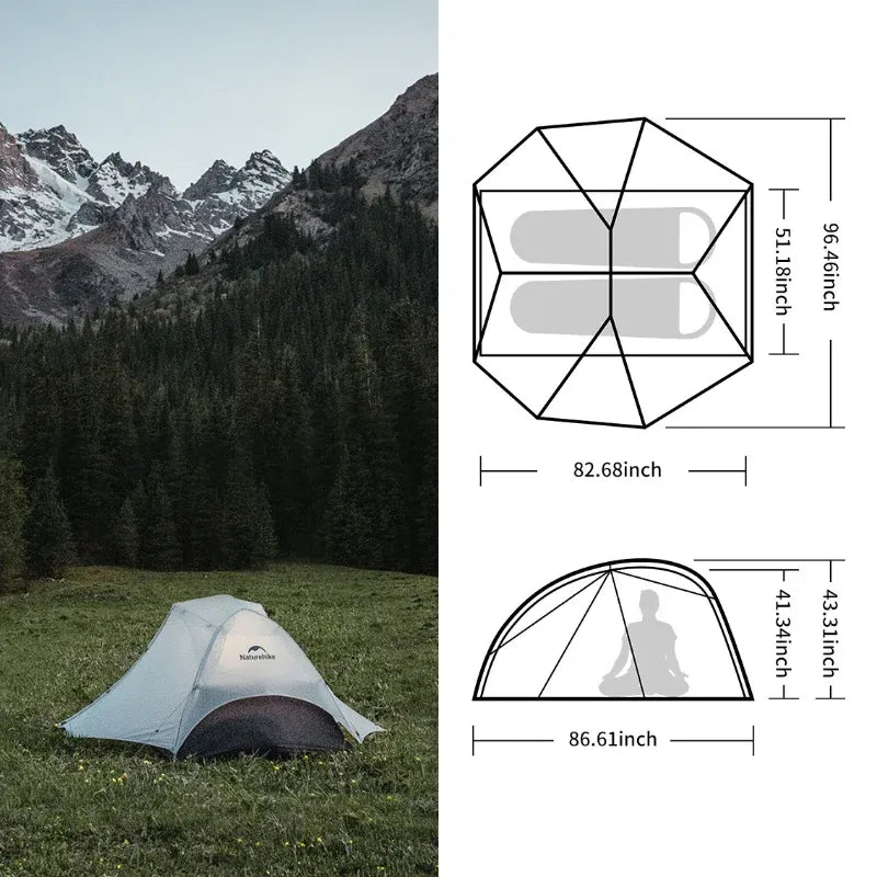 Tente ultralégère camping 2 places 15D silnylon, arceaux alu 7001