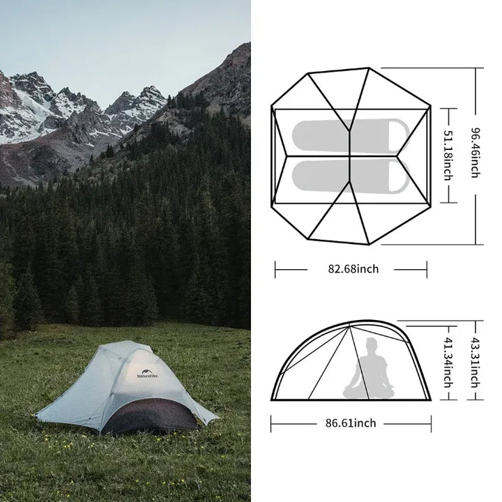 Tente ultralégère camping 2 places 15D silnylon, arceaux alu 7001