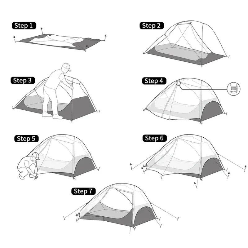 Tente ultralégère camping 2 places 15D silnylon, arceaux alu 7001