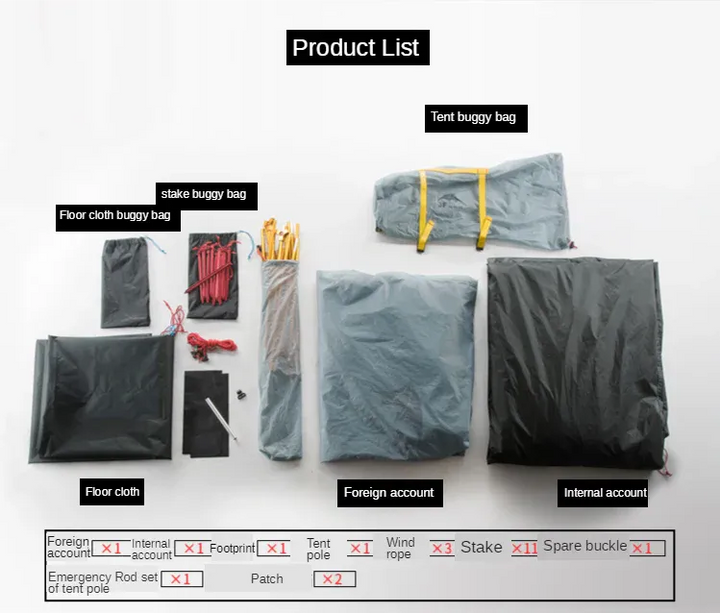 Tente 2 places 3 saisons aluminium 210T avec tapis de sol