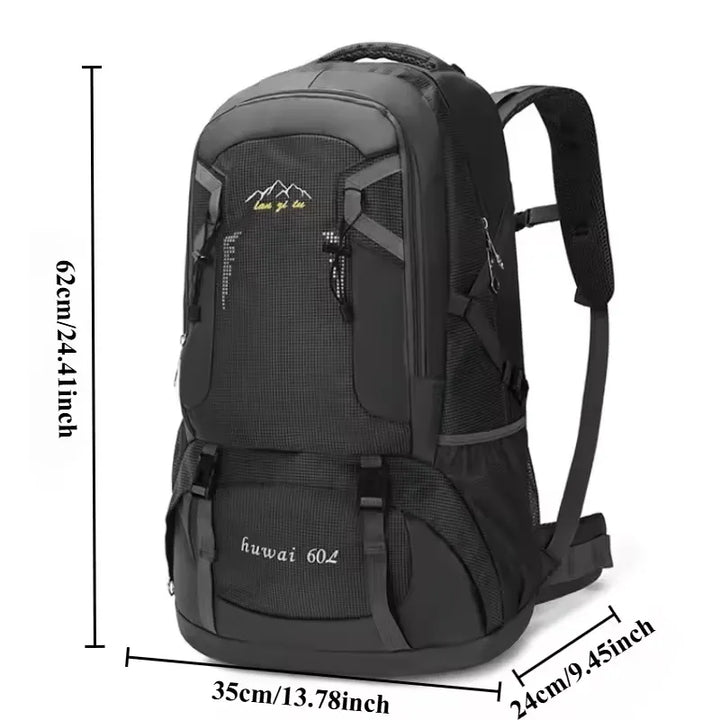 Sac à dos randonnée 60L nylon, dos aéré, ceinture ventrale