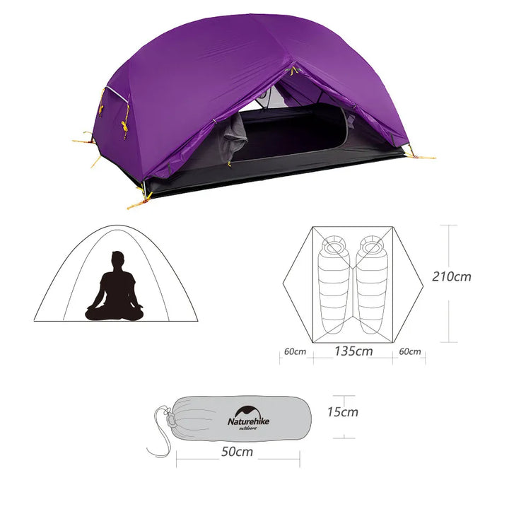 Tente 2 places légère double paroi 20D PU4000 avec 2 vestibules