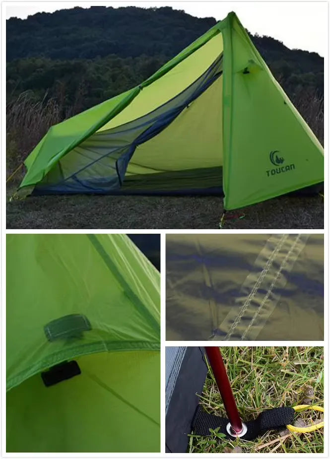 Tente 1 place ultralégère 15D silnylon, bâtons de marche