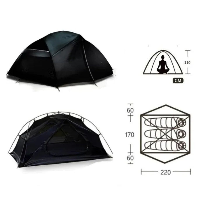 Tente 3 places ultralégère Black 3 silicone 15D 2,2 kg