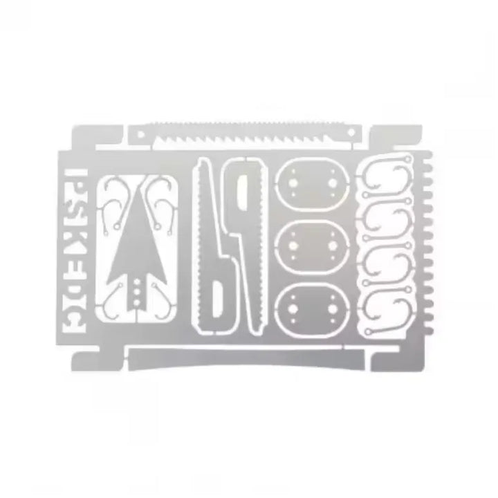 Carte en inox avec outils de pêche pour la survie et le bushcraft.