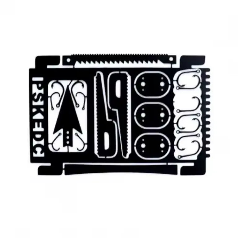 Kit de survie carte de pêche multifonction noir en acier inoxydable.