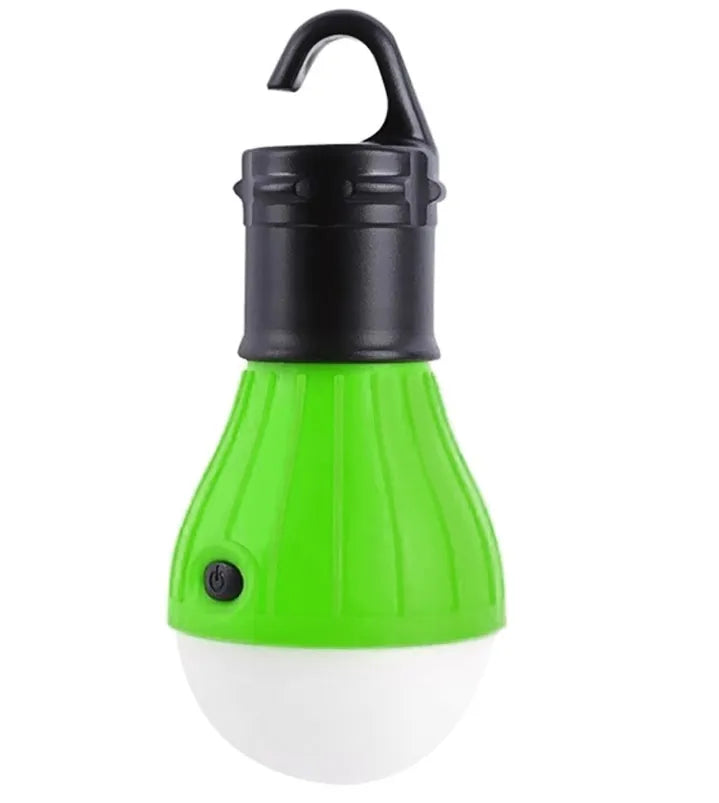  Lampe LED de camping suspendue en forme d’ampoule couleur verte, éclairage portatif compact pour bivouac.