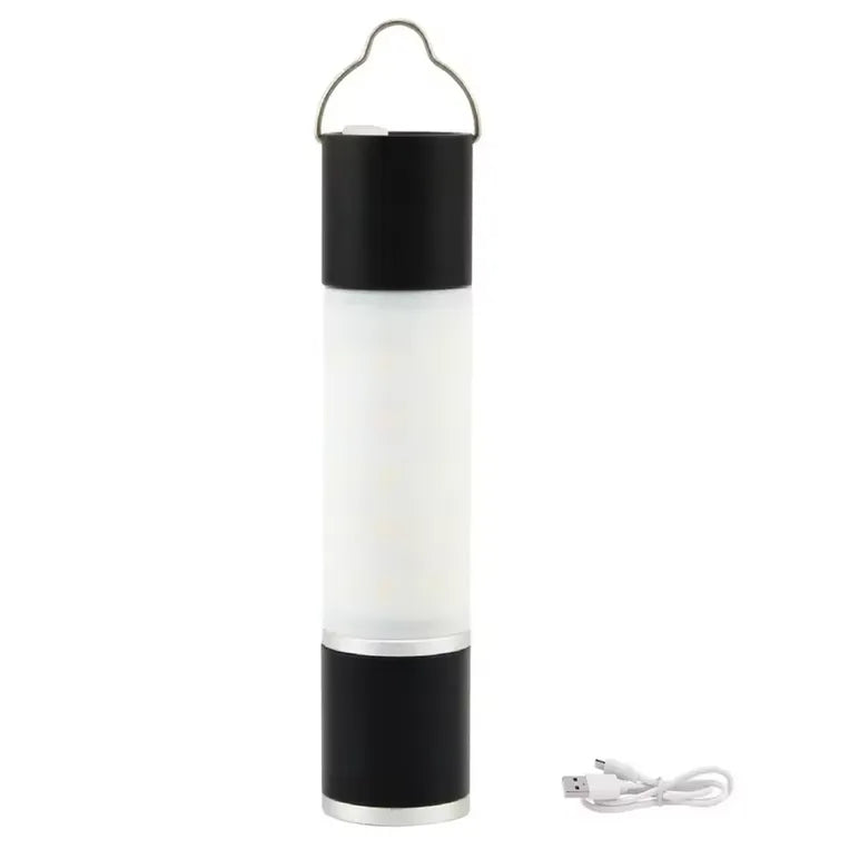 lampe led noire rechargeable usb pour camping et activités outdoor, avec poignée suspendue intégrée