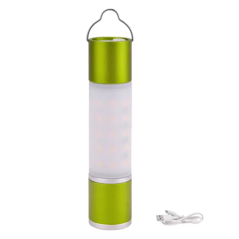 lampe de camping led verte rechargeable par usb avec crochet métallique, lumière diffuse pour tente ou extérieur