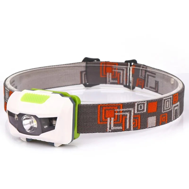 Lampe frontale LED blanche avec design graphique pour la survie.