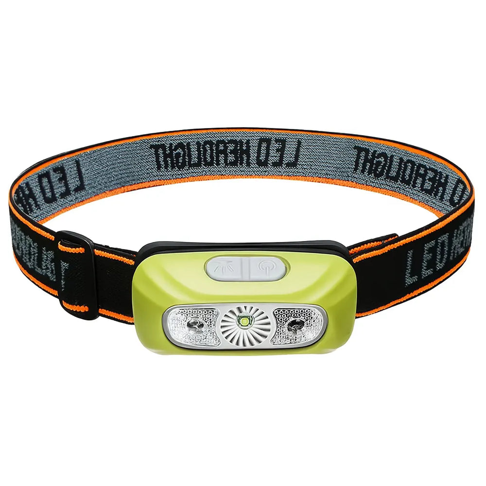 Lampe frontale LED pour camping couleur verte.