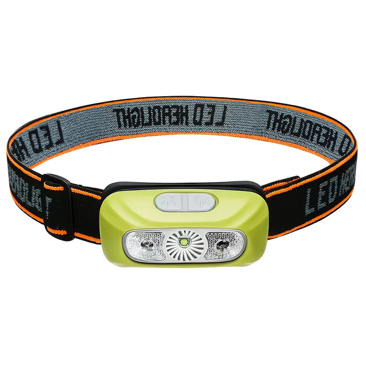 Lampe frontale LED pour camping couleur verte.