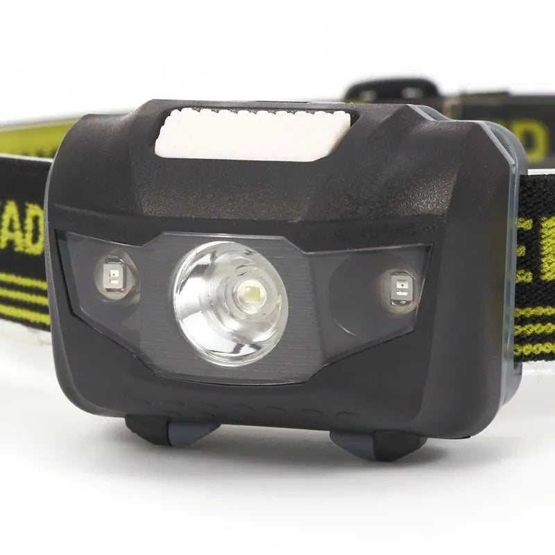 Lampe frontale LED noire avec faisceau focalisé pour la randonnée.