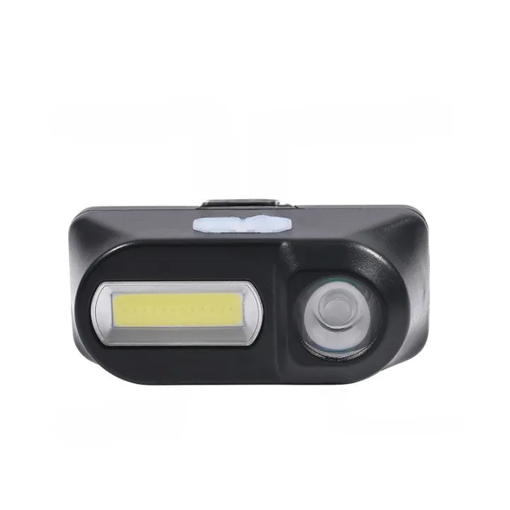 Lampe frontale LED rechargeable avec port USB pour le camping et la randonnée.