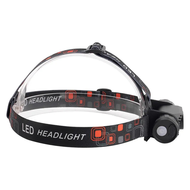  Vue latérale de la lampe frontale LED montrant la forme incurvée du bandeau et le capteur latéral.