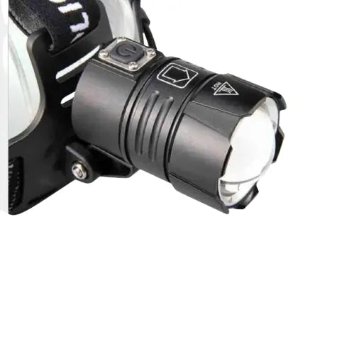 Lampe frontale LED noire zoomable et rechargeable.
