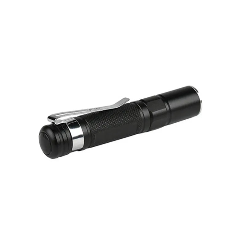 Lampe tactique compacte noire ouverte avec contact à ressort pour batterie