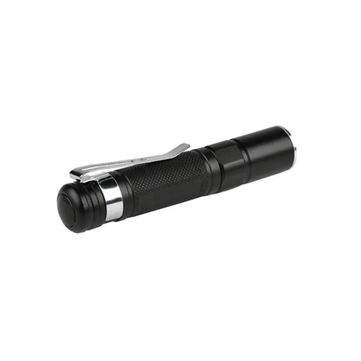 Lampe tactique compacte noire ouverte avec contact à ressort pour batterie