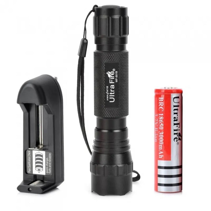 Lampe torche Ultrafire LED avec chargeur et batterie lithium 18650