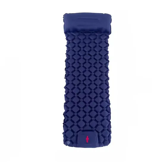 Matelas gonflable auto-gonflant bleu pour camping et randonnée.