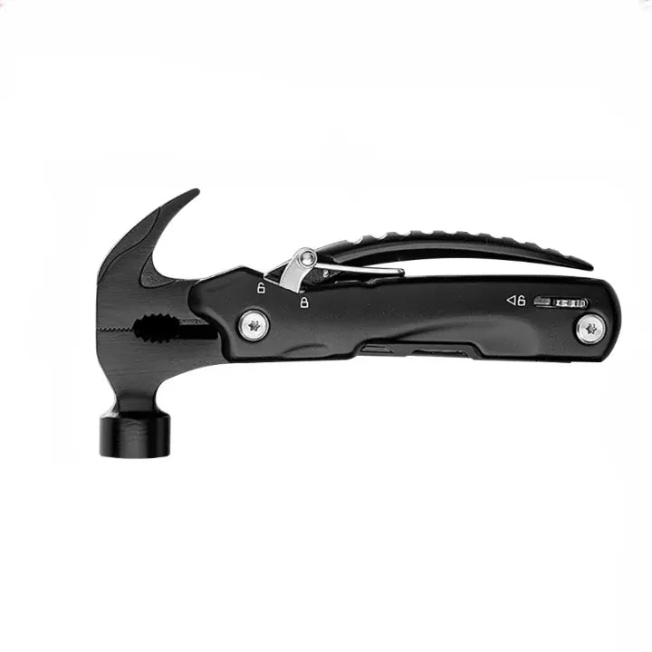  Outil de survie EDC pliant avec tête de marteau en acier noir.