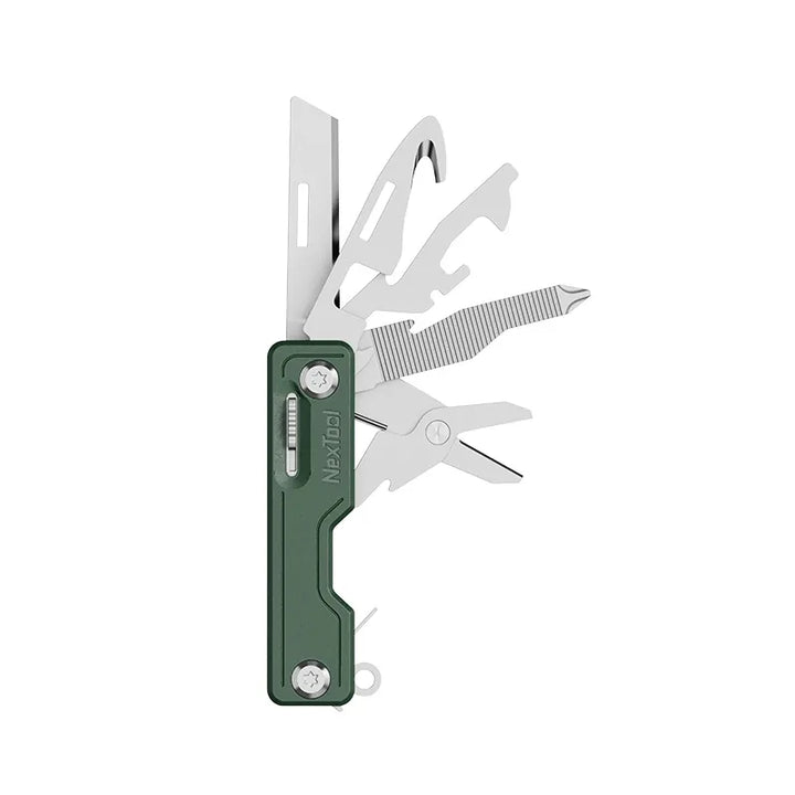 Outil multifonction pliant vert compact pour activités outdoor et survie